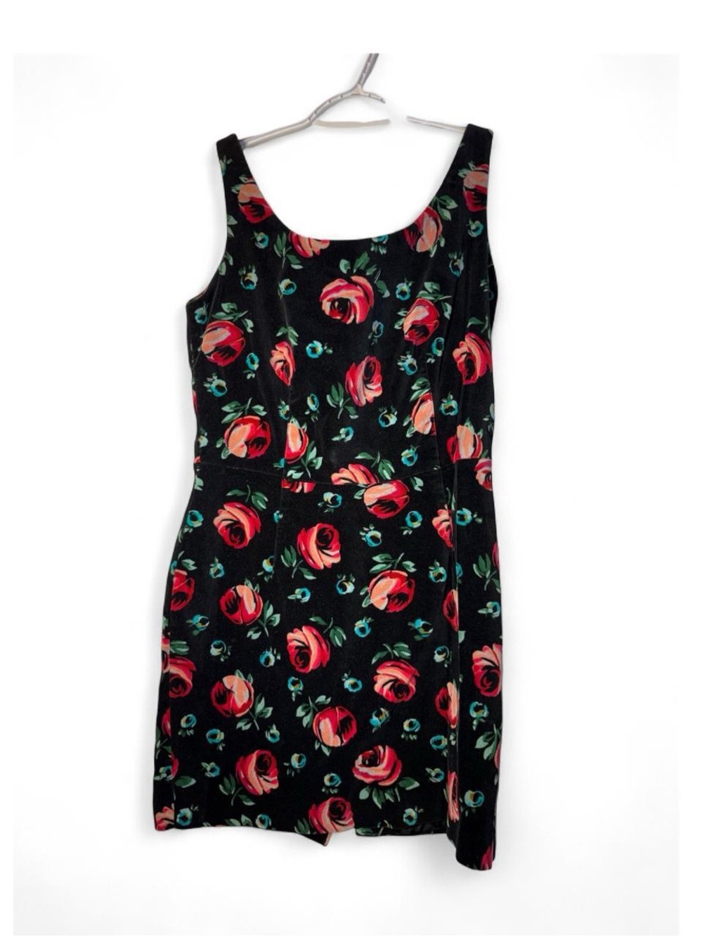 Vintage 90s Esprit Black Mini Dress with Red Rose Print - Picture 2 of 9